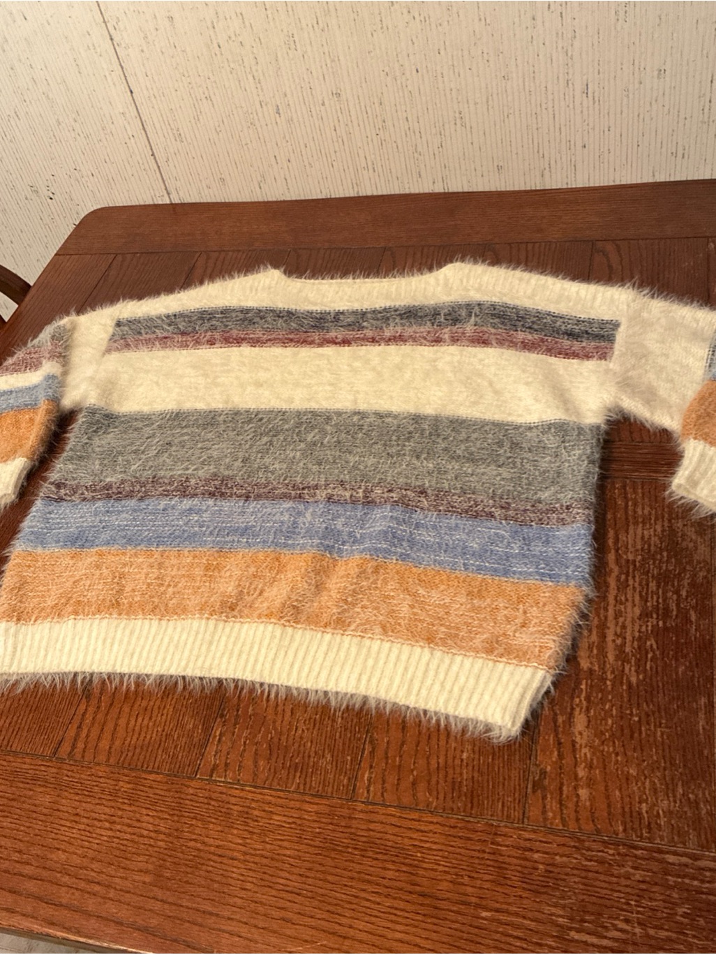 &Merci Fuzzy Knits Sweater Women’s S Oversized Striped Balloon 3/4 Sleeves